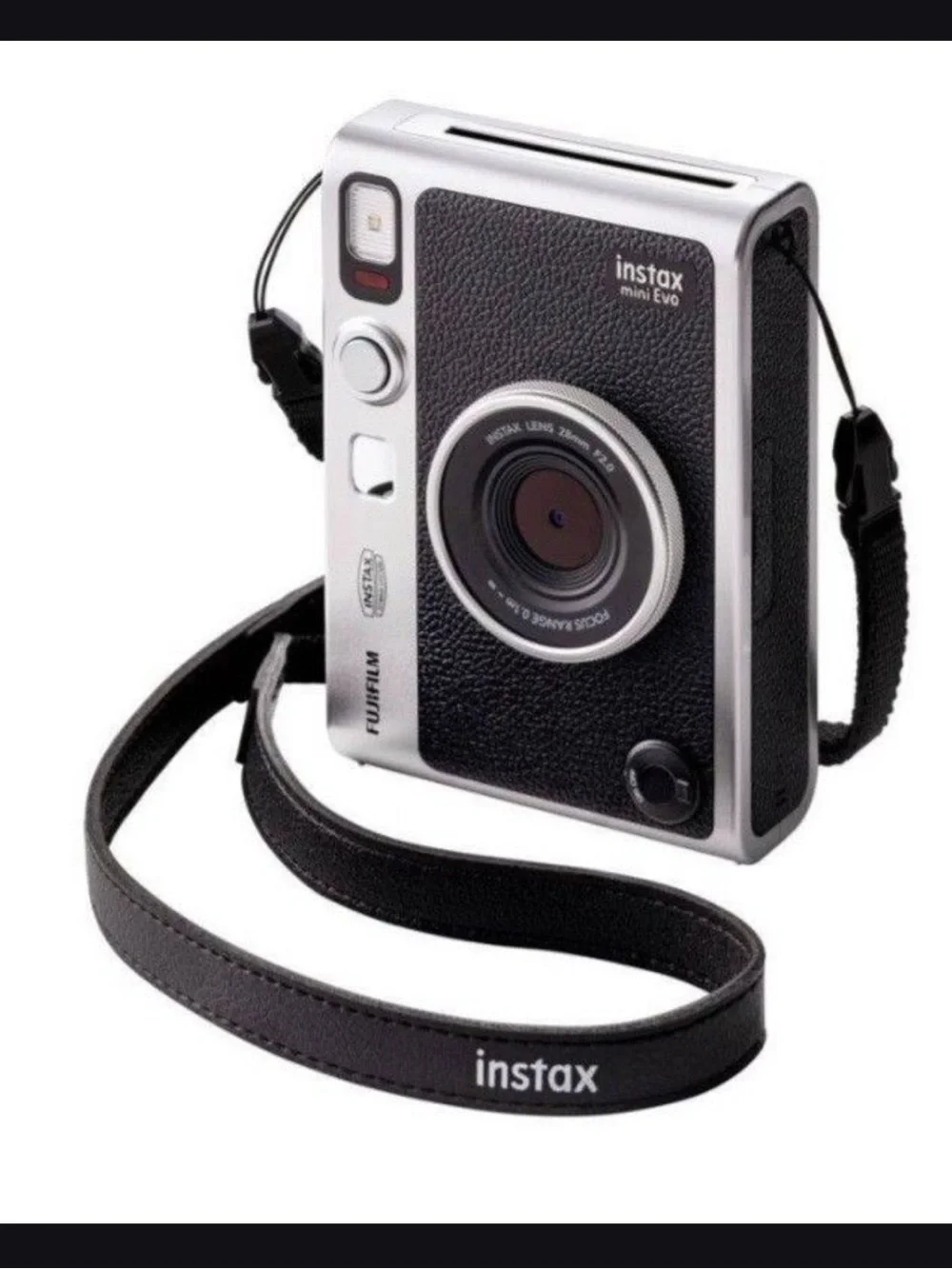 Fujifilm Instax Mini Evo Retro Black and Silver Instant Camera with Strap